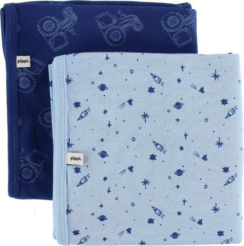 Pippi Tepper - 70x70 - 2-pack - Navy/Lyseblå m. Traktor/Rommet - Pippi Baby - OneSize - Teppe