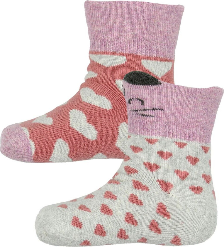 Sokker - 2-pack - Grå Melert/Rosa m. Katter/St. - - 15/16 - Sokker