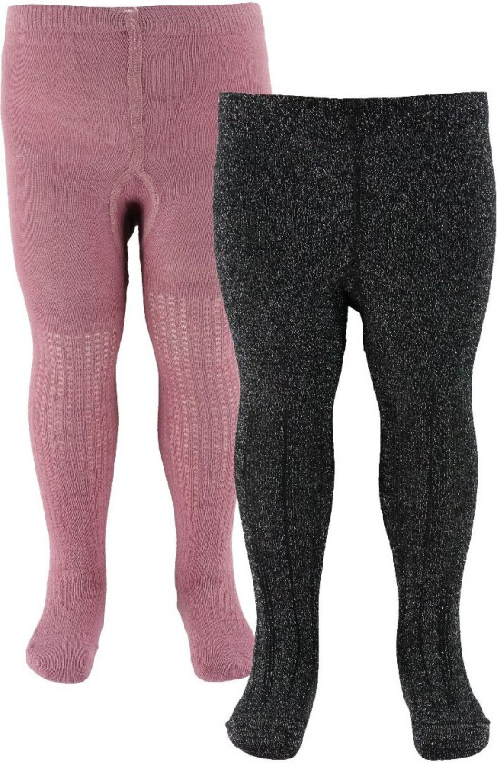Strømpebukser - 2-pack - Rosa/Svart m. Glitter - - 80/86 - Strømpebukser