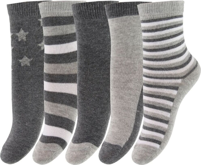 Sokker - 5-pack - Lys Grå Melert m. Striper - - 15/18 - Sokker