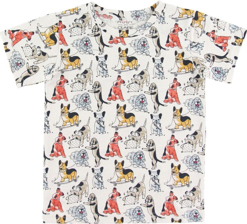 T-skjorte - Anker - Krem m. Hunder - - 74 - T-skjorte