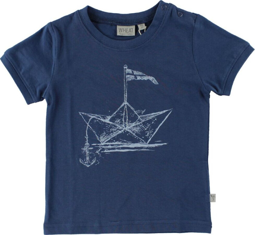 T-skjorte - Blå m. Papirbåt - - 68 - T-skjorte