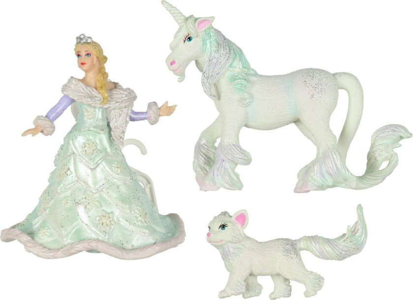 Isdronning m. Enhjørning og katt - - OneSize - Lekefigur