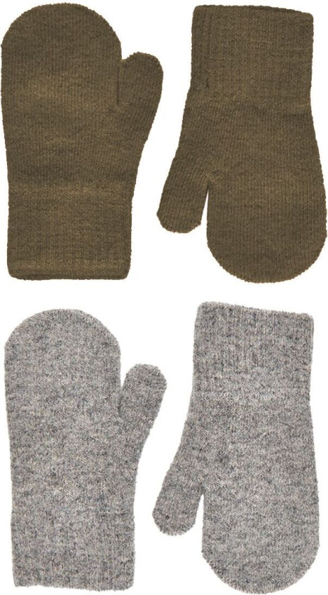Votter - Ull/Nylon - 2-pack - Militær Olive/Grå Melert - - 1-2 år (80-92) - Votter
