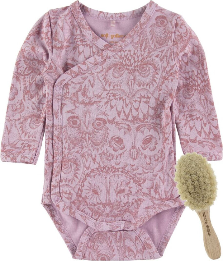 Nyfødt Sett - Omslagsbody L/æ + Hårbørste - Lavende - - 68 - Langermet Body