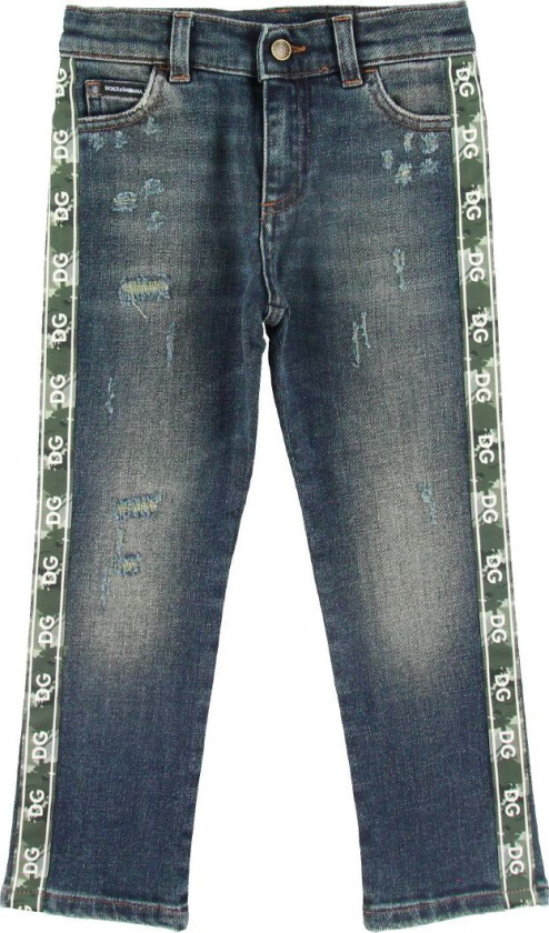 Jeans - Blå m. Stripe - - 8 år (128) - Jeans