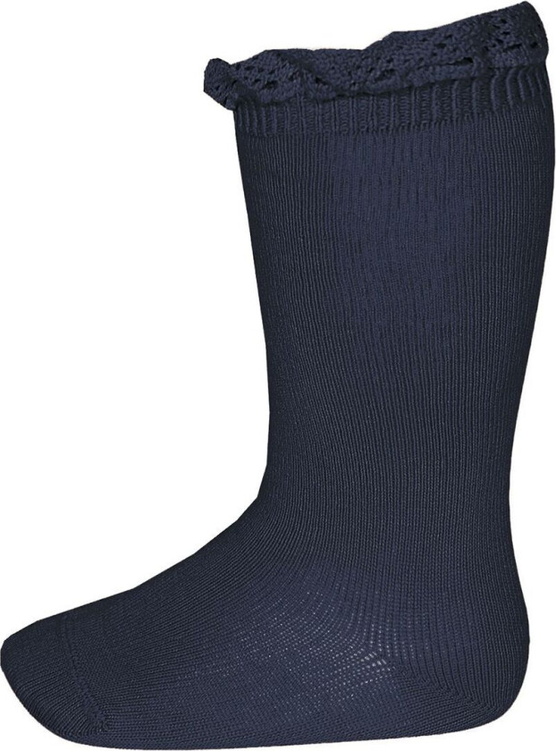 Knestrømper m. Blonder - Navy - - 3-6 md - Sokker