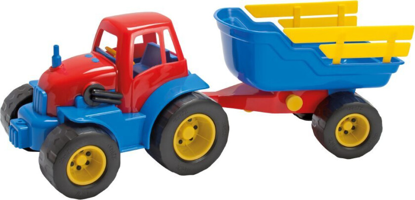 Traktor m. Tilhenger - 41 cm - Rød/Blå - - OneSize - Bil