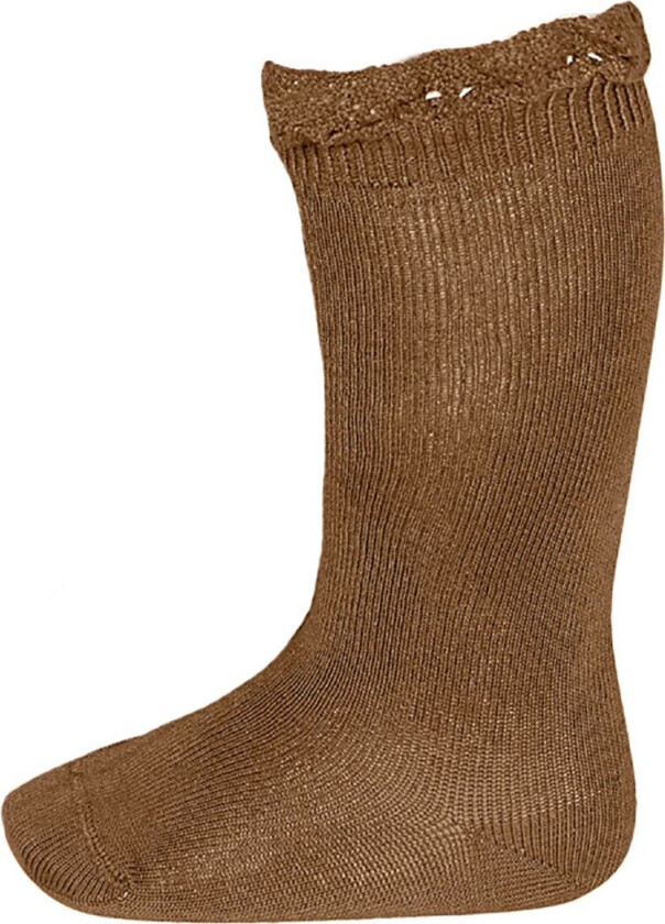 Knestrømper m. Blonder - Brun - - 1-2 år (80-92) - Sokker
