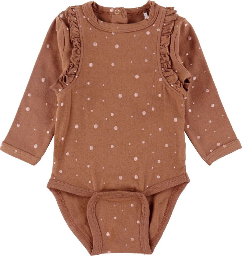 Body L/æ - Brun m. Prikker - - 74 - Langermet Body