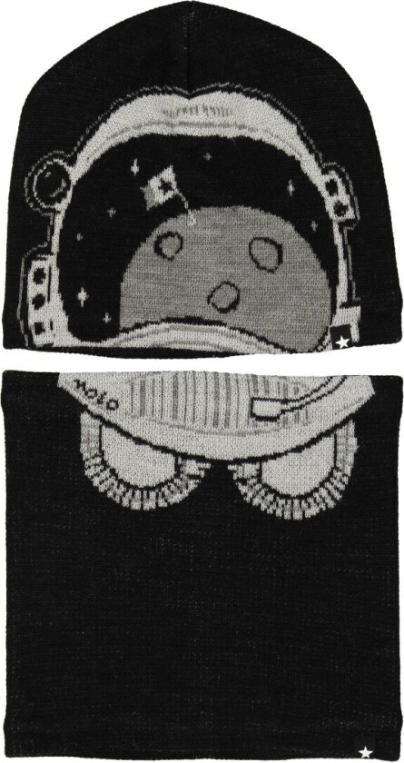 Lue m. Hals - Kleo - Ull/Polyester stoff - Very Black m. Ro - - 1-2 år (80-92) - Lue