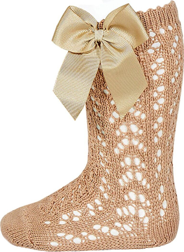 Knestrømper m. Sløyfe - Strikk - Lys Brun - - 24/26 - Sokker