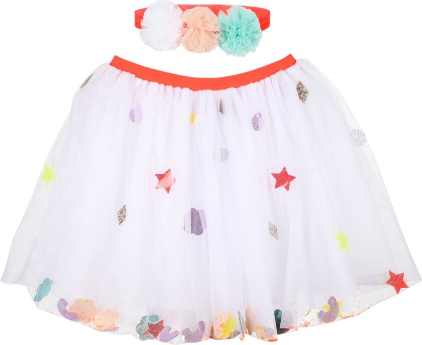 Kostymer - Tyllskjørt m. Pannebånd - Hvit m. Palietter - - OneSize - Kostymer