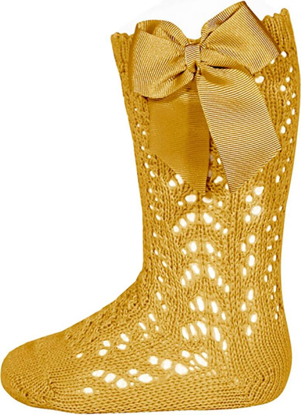 Knestrømper m. Sløyfe - Strikk - Sennepsgul - - 3-6 md - Sokker