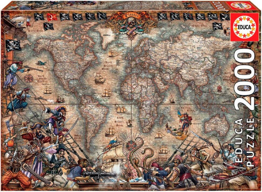 Puslespill - 2000 Brikker - Pirates Kart - - OneSize - Puslespill