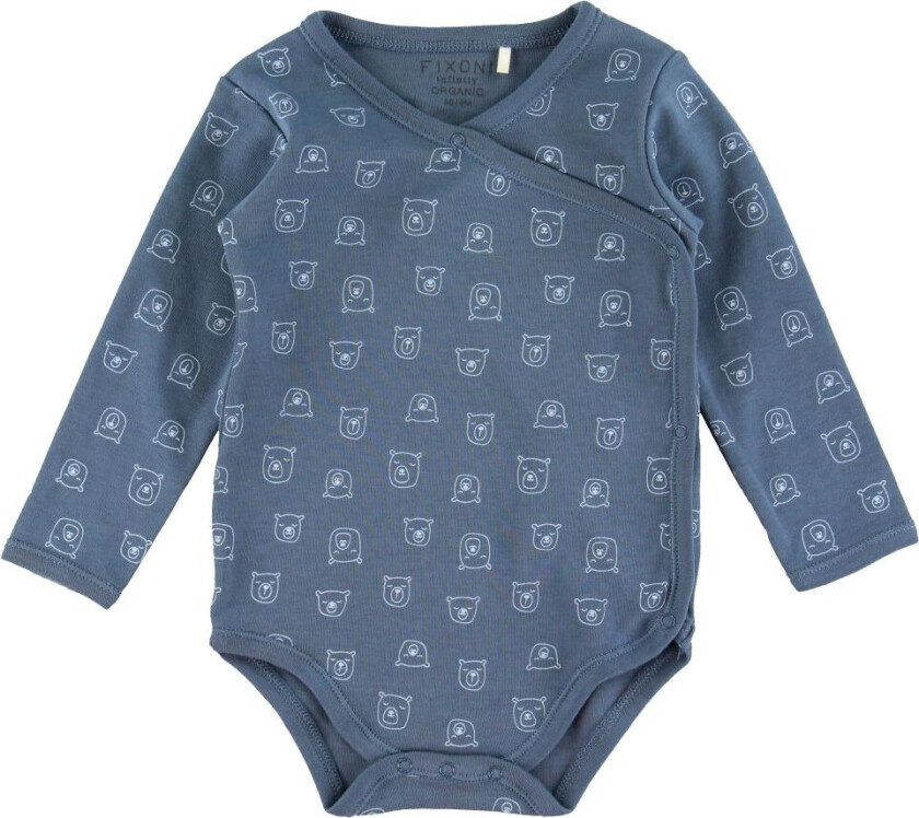 Omslagsbody I/e - China Blue m. Bjørner - - 1 år (80) - Langermet Body