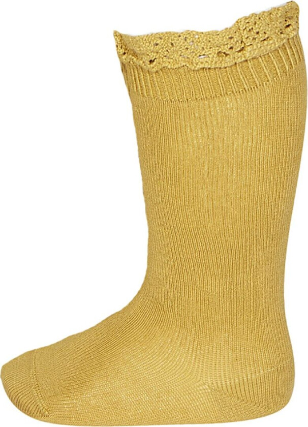 Knestrømper m. Blonder - Sennepsgul - - 3-4 år (98-104) - Sokker
