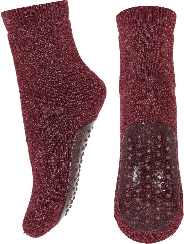 Sokker m. Anti-Skli - Celina - Mørkerød m. Glitter - - 22/24 - Sokker