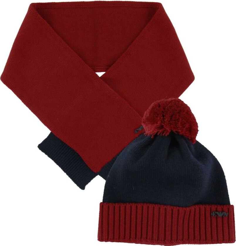 Gaveeske - Strikkelue/Skjerf - Ull - Rød/Navy - - M - Medium - Lue