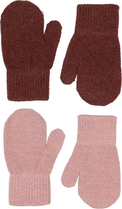 Votter - Ull/Polyester stoff - 2-pack - Fudge m. Glitter - - 1-2 år (80-92) - Votter