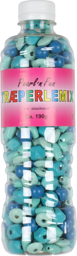 Pearl'n Fun TrePerler m. Elastisk snor - 190 gram - Blå/Turkis - Pearl N Fun - OneSize - Perler