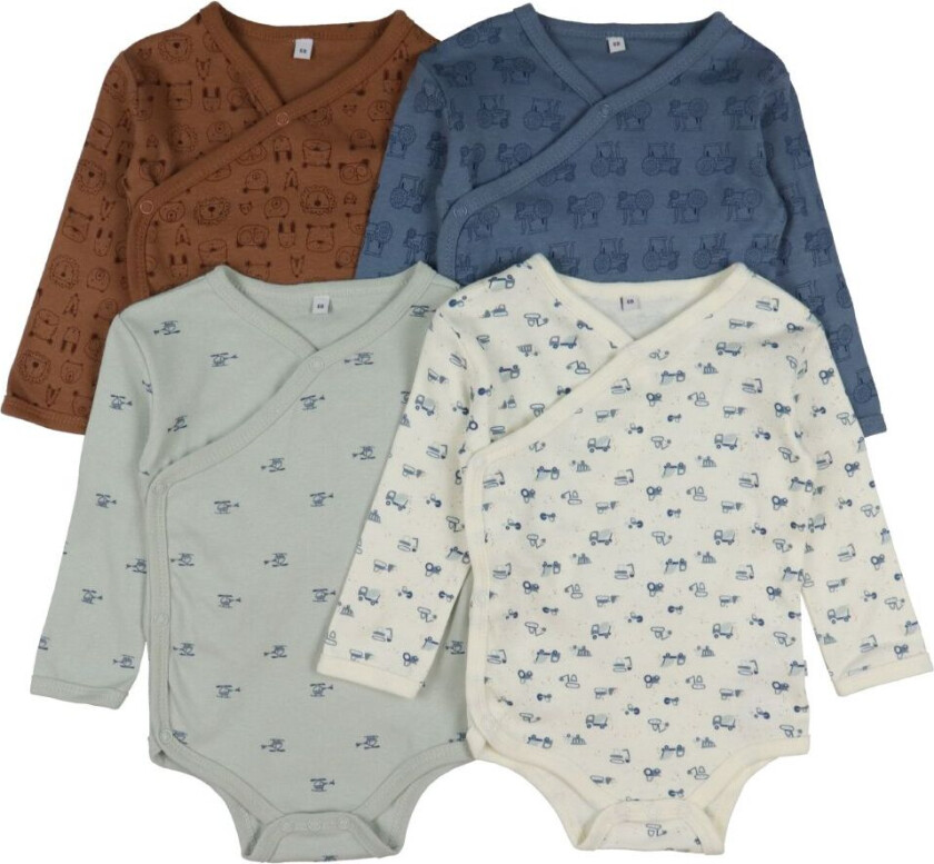 Slå-Om Bodyer L/æ - 4-pack - Blue Mirage - - 74 - Langermet Body