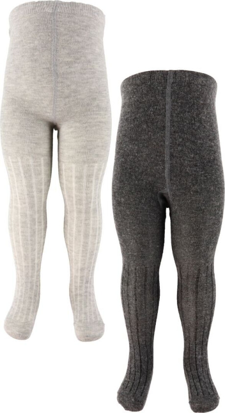 Strømpebukser - Ull - Rib - 2-pack - Grey Melange - - 68/74 - Strømpebukser