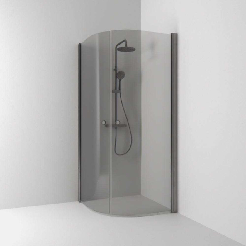 Bilde av Skoga Dusjhjørne Buet Hullgrep, B80-90cmxh198cm Blyantpenn Svart / 80x90cm Røkfarget Glass