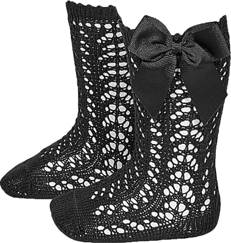 Knestrømper m. Sløyfe - Strikk - Svart - - 21/23 - Sokker