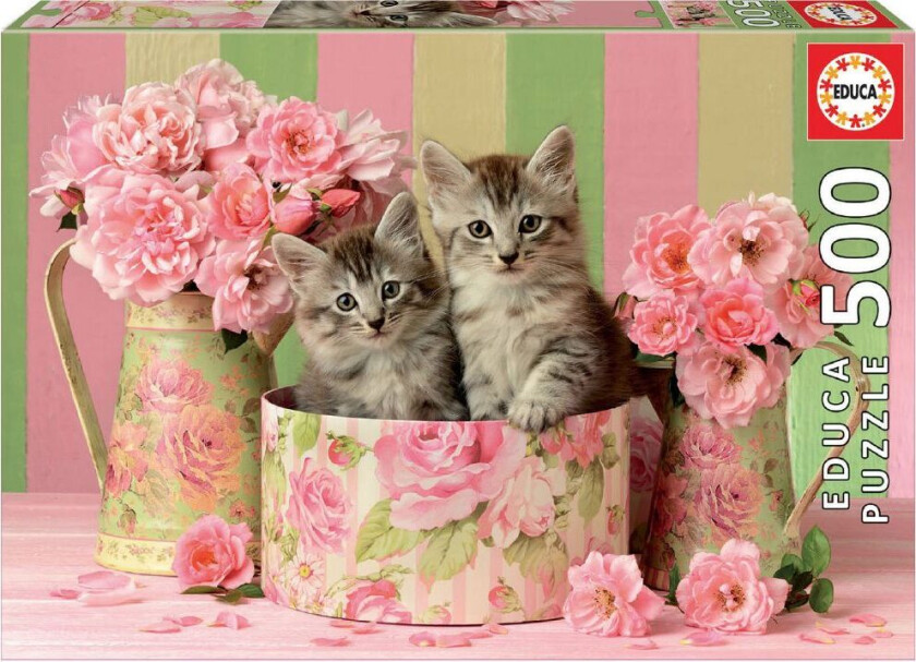 Puslespill - 500 Brikker - Kittens With Roses - - OneSize - Puslespill