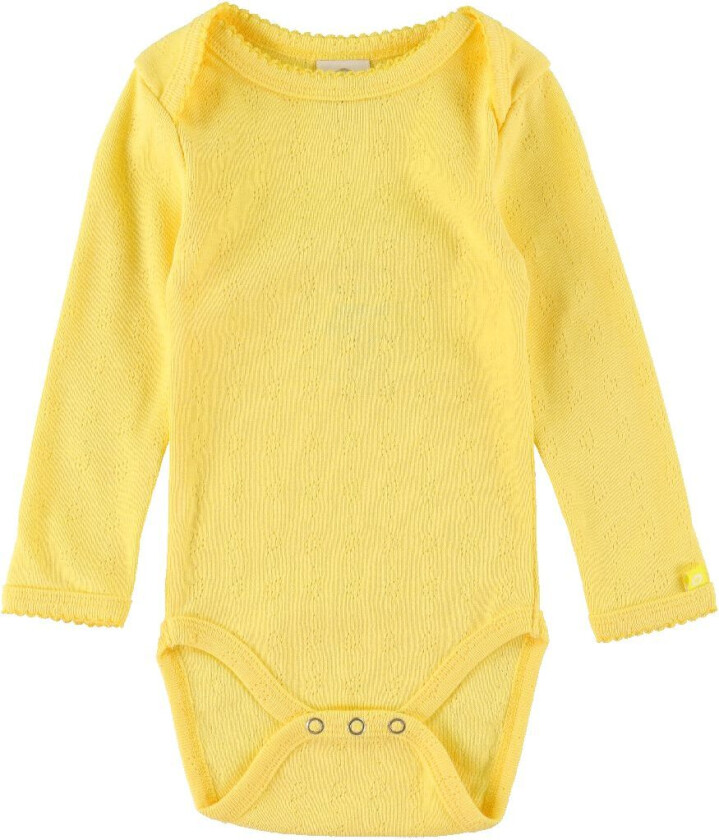 Body I/e - Heart Jaquard - Soft Yellow m. Hullmønster - - 68 - Langermet Body