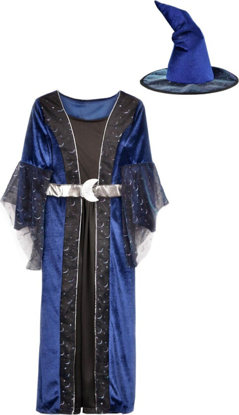 Kostymer - Heks m. Heksehatt - Navy/Svart - - 6-7 år (116-122) - Kostymer