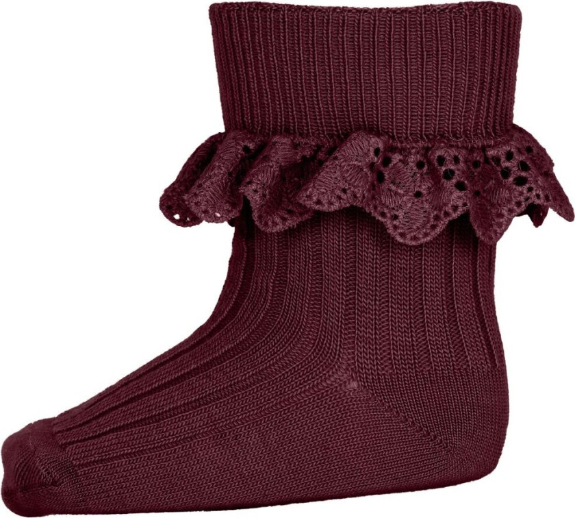 Sokker - Ull - Wine Rød m. Blonder - - 15/16 - Sokker