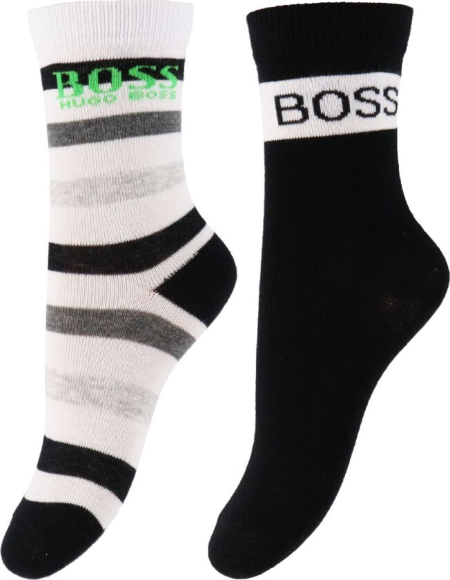 Sokker - 2-pack - Casual - Svart/Hvit m. Striper - - 19 - Sokker