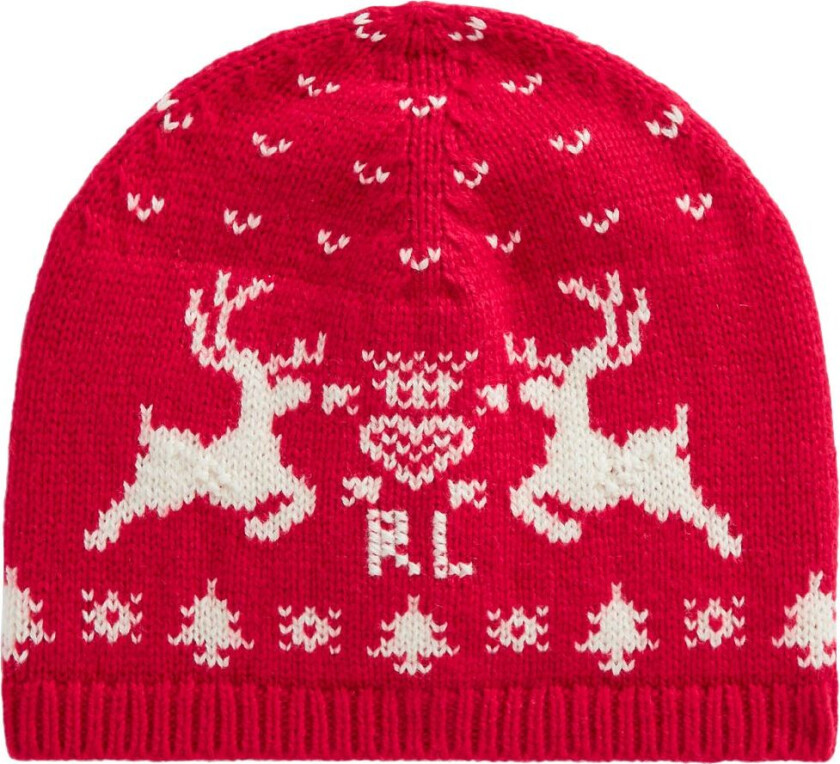 Lue - Bomull/Ull - Klassikere - Rød m. Mønster - - 39 cm - Lue