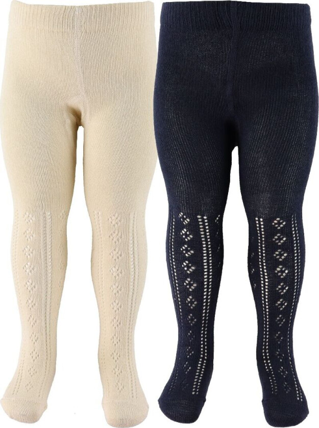 Strømpebukser - 2-pack - Offwhite/Navy m. Hullmønster - - 104/110 - Strømpebukser