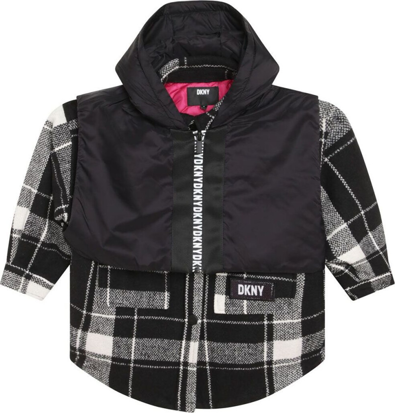 Frakk - Svart/Hvit Rutet m. Vest - - 12 år (152) - Vinterjakke