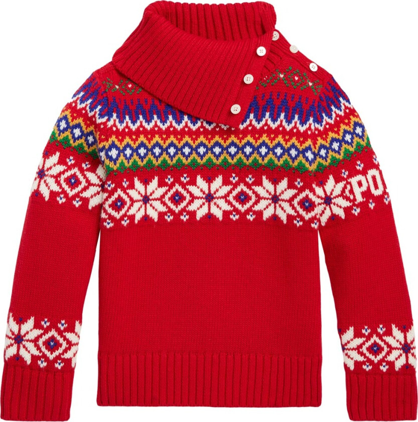 Genser - Bomull/Ull - Fair Isle - Rød m. Mbest - - 6 år (116) - Genser