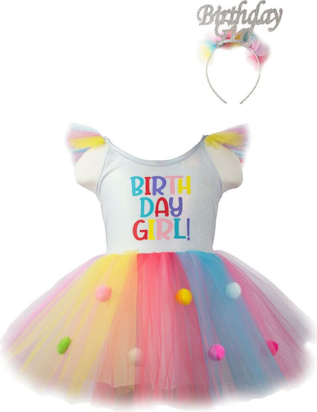 Kostymer - Bursdagsjente Kjole m. Hårbånd - - 4-5 år (104-110) - Kostymer