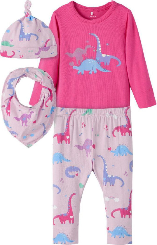 Sett - Body/Bukser/Lue/Smekke - NbfBaba - Fuchsia Lilla - - 62 - Langermet Body