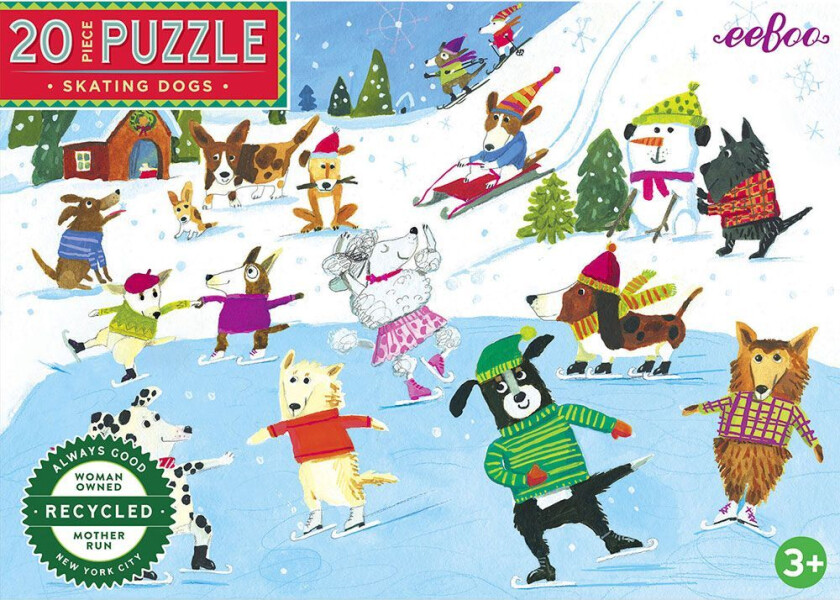 Puslespill - 20 Brikker - 28x38 cm - Skating Dogs - - OneSize - Puslespill