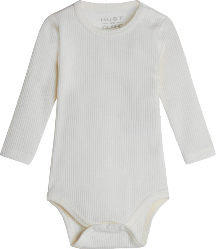 Body L/æ - Berry - Rib - Ull - Off White - - 1 år (80) - Langermet Body