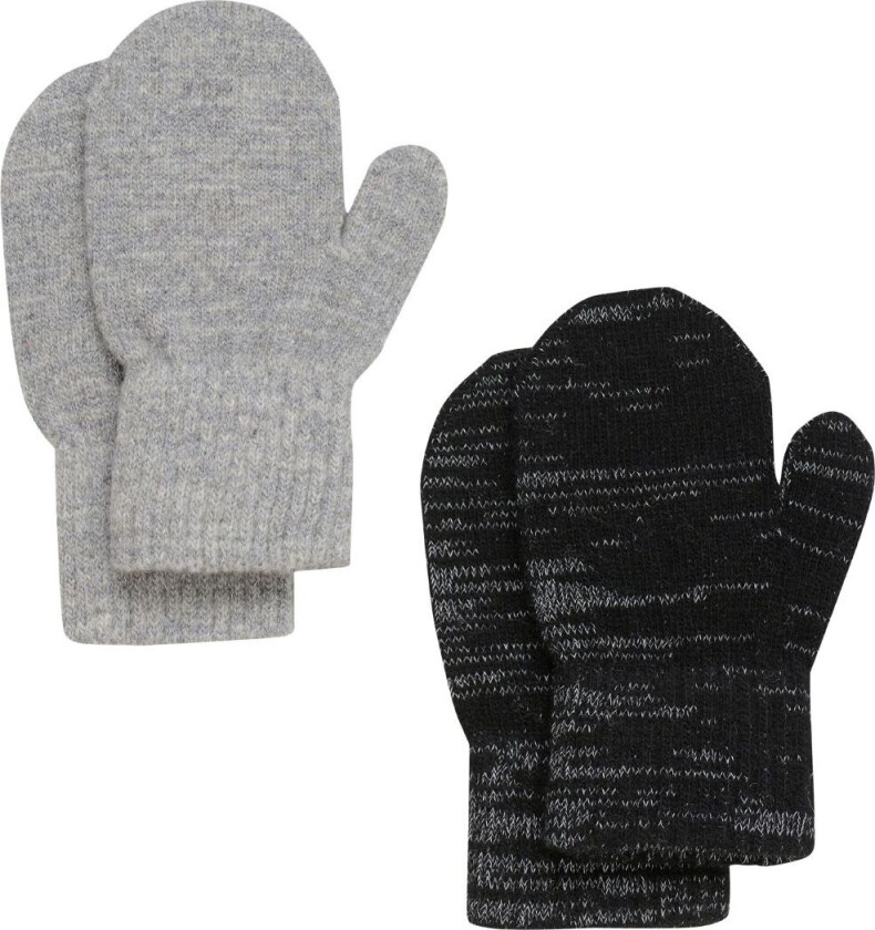 Votter - Ull/Polyester stoff - 2-pack - Grå/Svart m. Refl - - 3-6 år - Votter