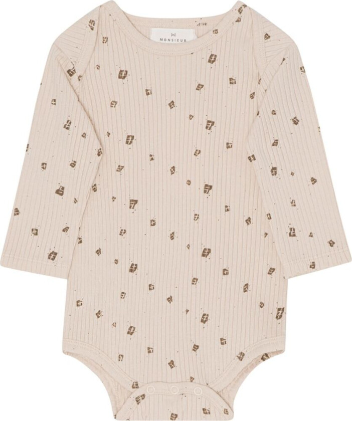 Body L/æ - Off White m. Sjokolade - - 6-9 md - Langermet Body