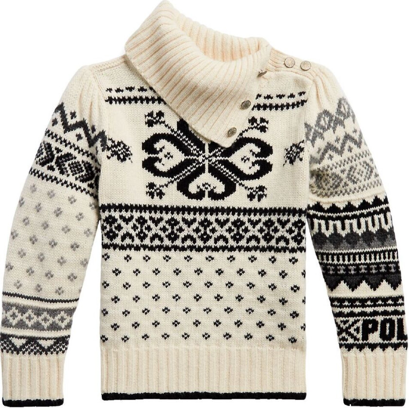 Genser - Ull/Nylon - Krem/Svart m. Mønster - - 7 år (122) - Genser