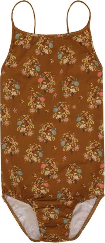 Badedrakt - Brun m. Blomster - - 3 år (98) - Badetøy