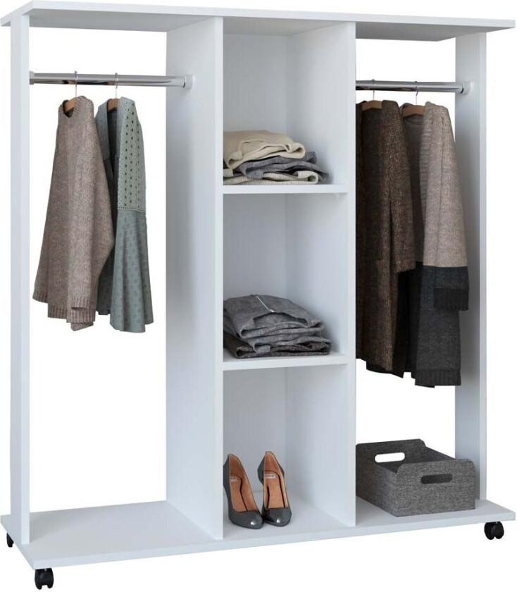 Ralosa garderobeskap hylle med hengerstang 3 hyller hvit.