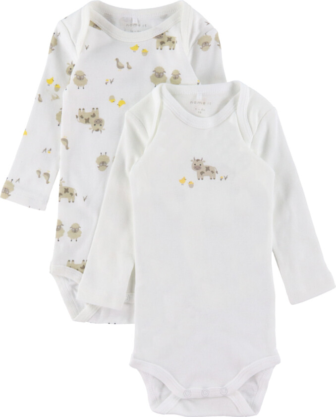 Body L/æ - Noos - NbnBody - 2-pack - Bright White/Farm A - - 2 år (92) - Langermet Body