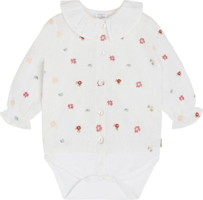 Skjorte L/æ - Bernadette - Hvit m. Blomster - - 68 - Langermet Body