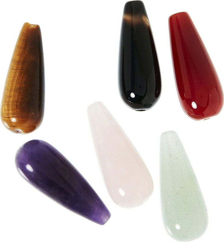 Perler - 6 stk. - 2,5x1,0 cm - DRåpen I Halvedelstener - - OneSize - Perler